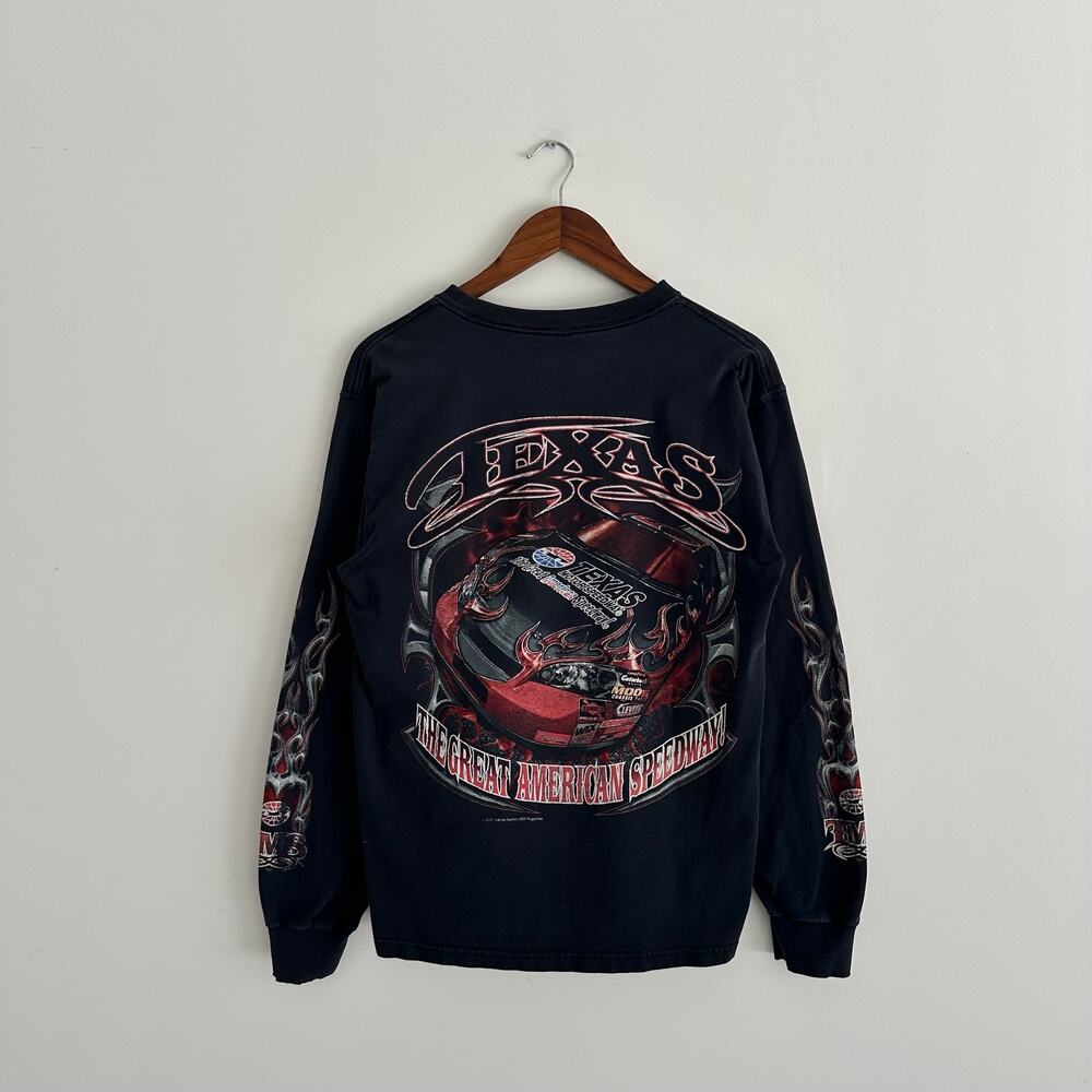 Nascar Racing Texas Motor Speedway Long Sleeve Tee Black Flame Graphics